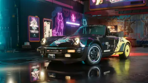 Cyberpunk 2077 Update-Version 2.1 – Screenshot, auf dem ein Sportwagen abgebildet ist