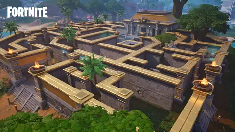 Screenshot aus Fortnite Kapitel 7 – Saison 4, der ein goldenes Labyrinth zeigt